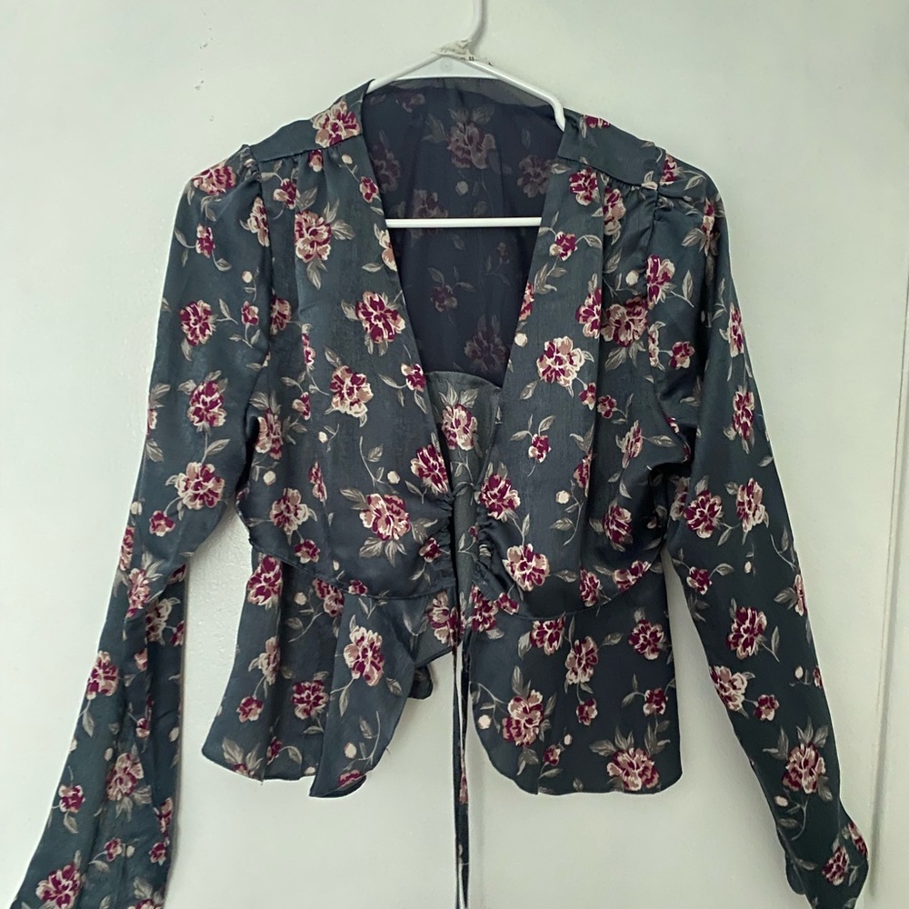 Navy floral tie top